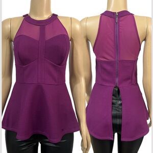 NWT Bebe Sleeveless Buckle Peplum Top Purple Small